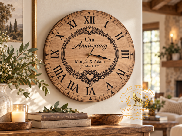 Personalised Anniversary Wall Clock – 40cm Handmade Wooden Clock