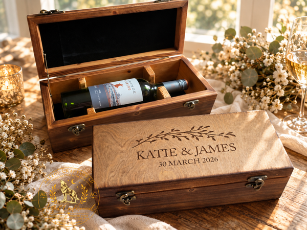 Personalised Wedding Wine Box – Wooden Wine Gift Box for Couple
