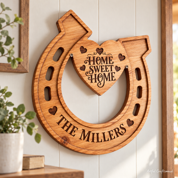 Personalised Solid Pine Horseshoe Wall Sign – Large 30cm