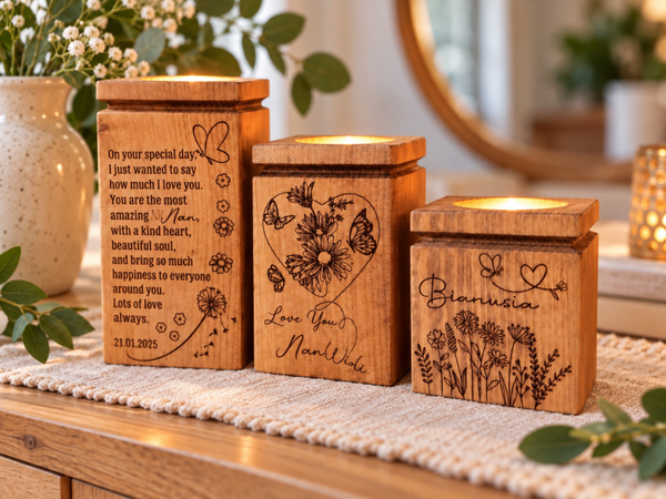 Personalised Solid Pine Candle Holder Set of 3
