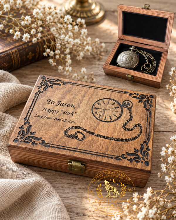 Personalised Pocket Watch Box – Handmade Solid Wood Heirloom Case
