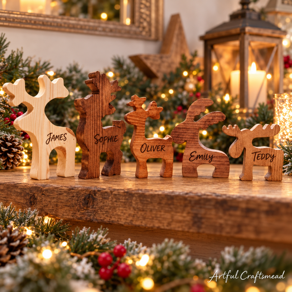 Personalised Wooden Reindeer Family – Solid Pine Christmas Place Setting