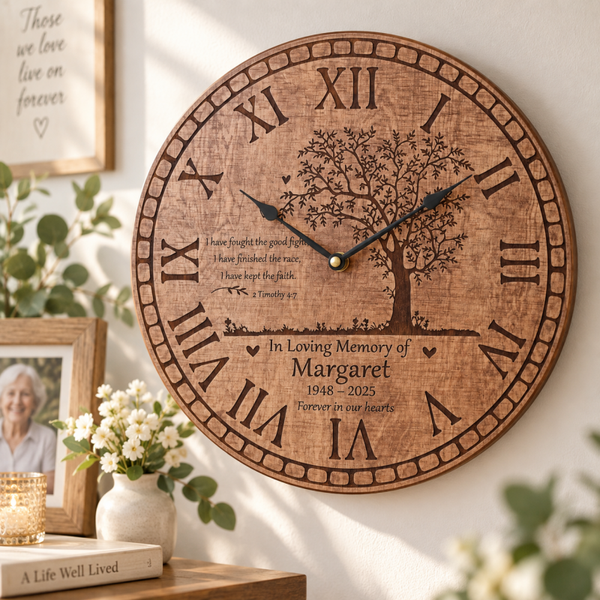 Personalised Memorial Wall Clock – 40cm Tree of Life Remembrance Clock