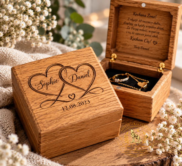 Personalised Solid Oak Jewellery Box – Handmade Engraved Wooden Keepsake Box