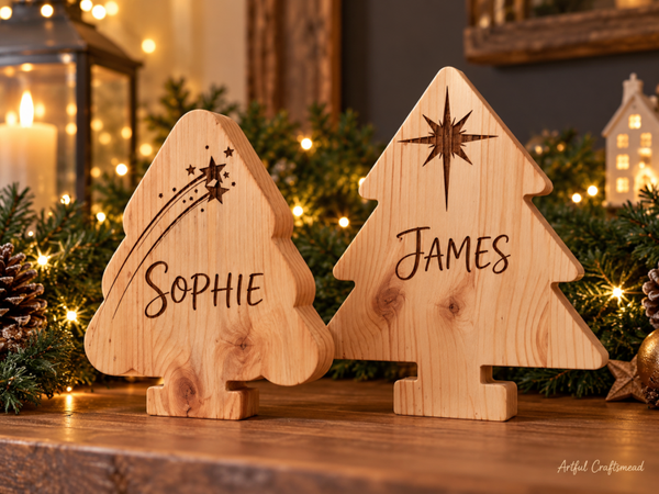 Personalised Solid Pine Christmas Tree – Freestanding Name Decoration