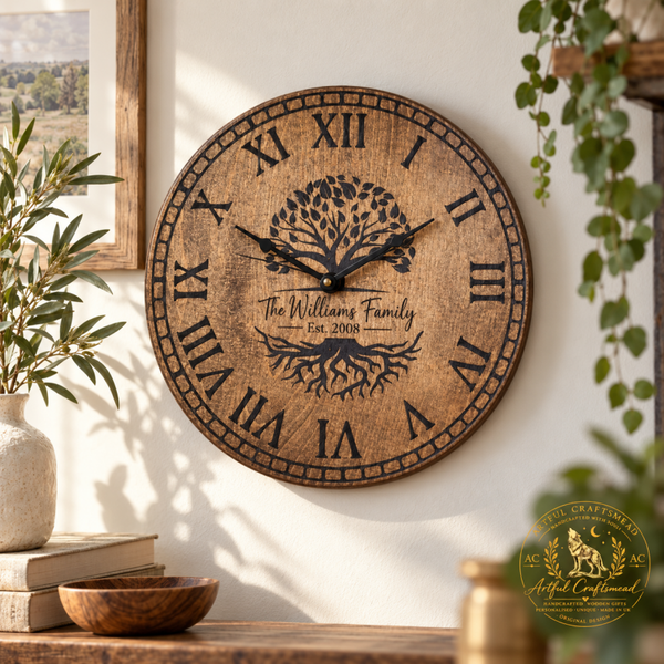 Personalised Family Tree Wall Clock – 39cm Custom Engraved Clock