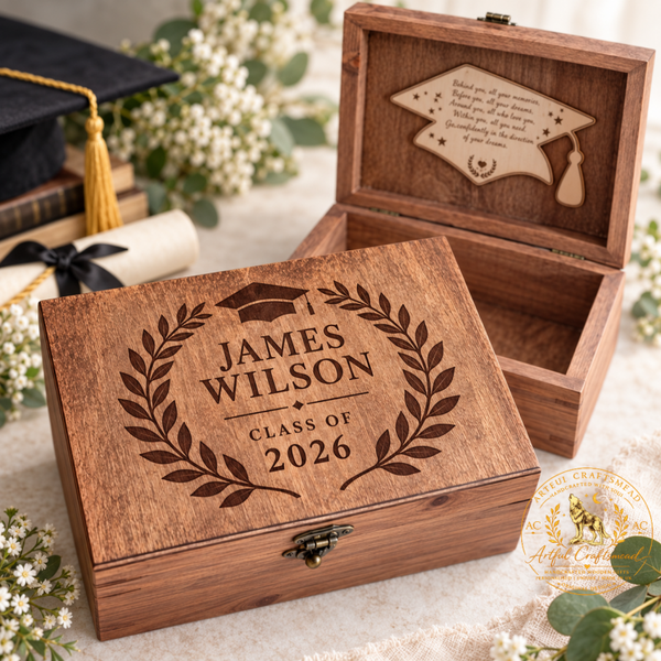 Personalised Graduation Keepsake Box – Handmade Solid Pine Memory Chest