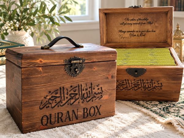 Personalised 30 Juz Quran Storage Box – Handmade Solid Wood Islamic Keepsake