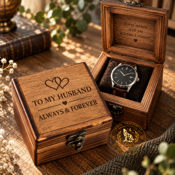 Personalised Single Watch Box – Solid Pine Engraved Watch Gift