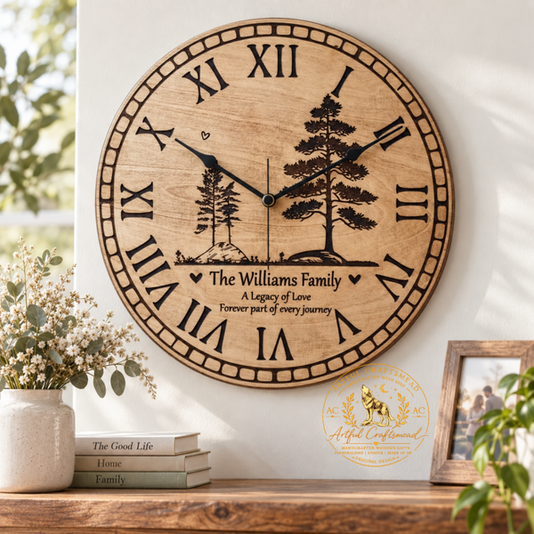 Personalised Woodland Family Wall Clock – 40cm Pine Tree Legacy Clock
