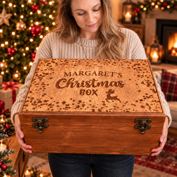 Personalised Snowflake Christmas Keepsake Box – Solid Pine