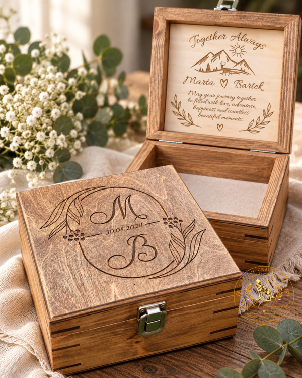 Personalised Wedding Keepsake Box with Engraved Inside Message