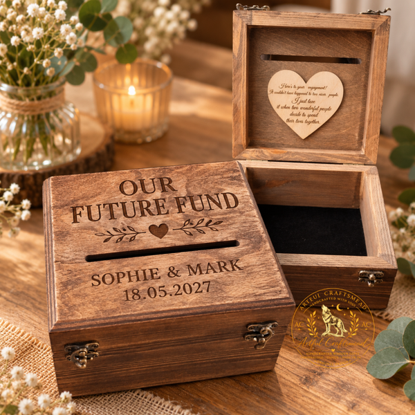 Personalised Wooden Money & Keepsake Box with Slot – Couple Savings Gift