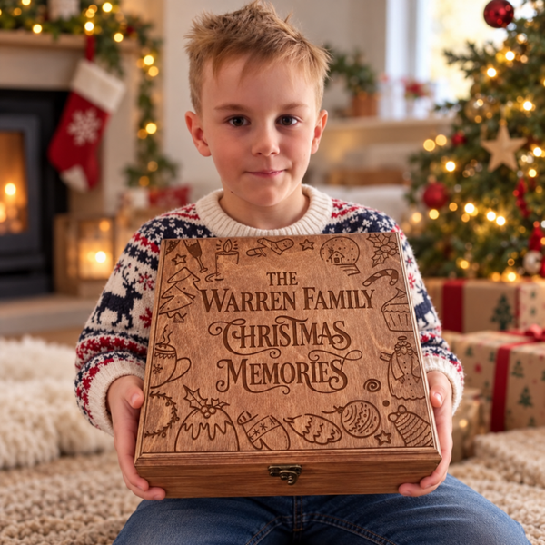 Personalised Square Wooden Christmas Box – Solid Pine Festive Keepsake