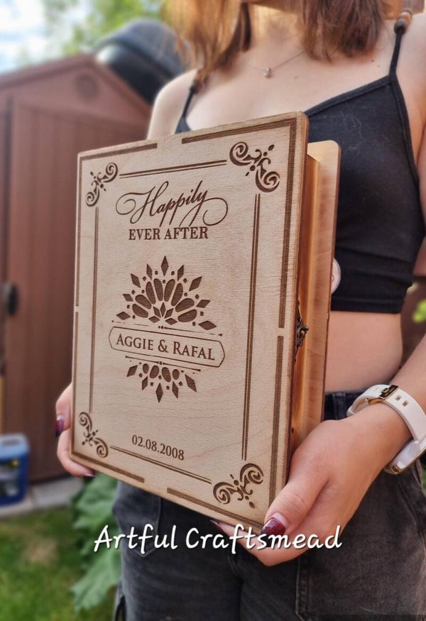 Custom Handcrafted Wooden Book Box for Special Occasions, Wedding Anniversary Gift For Couple, Memory Wood Book Box, Wooden Keepsake