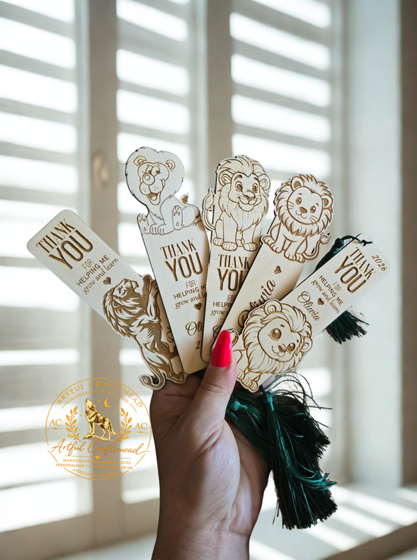 Personalised Wooden Lion Bookmark Custom Name Quote Teacher Gift Reading Gift