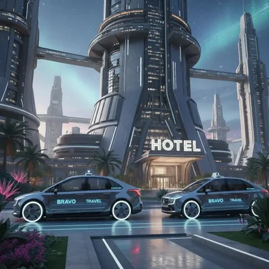 modern taxis in front of a hotel