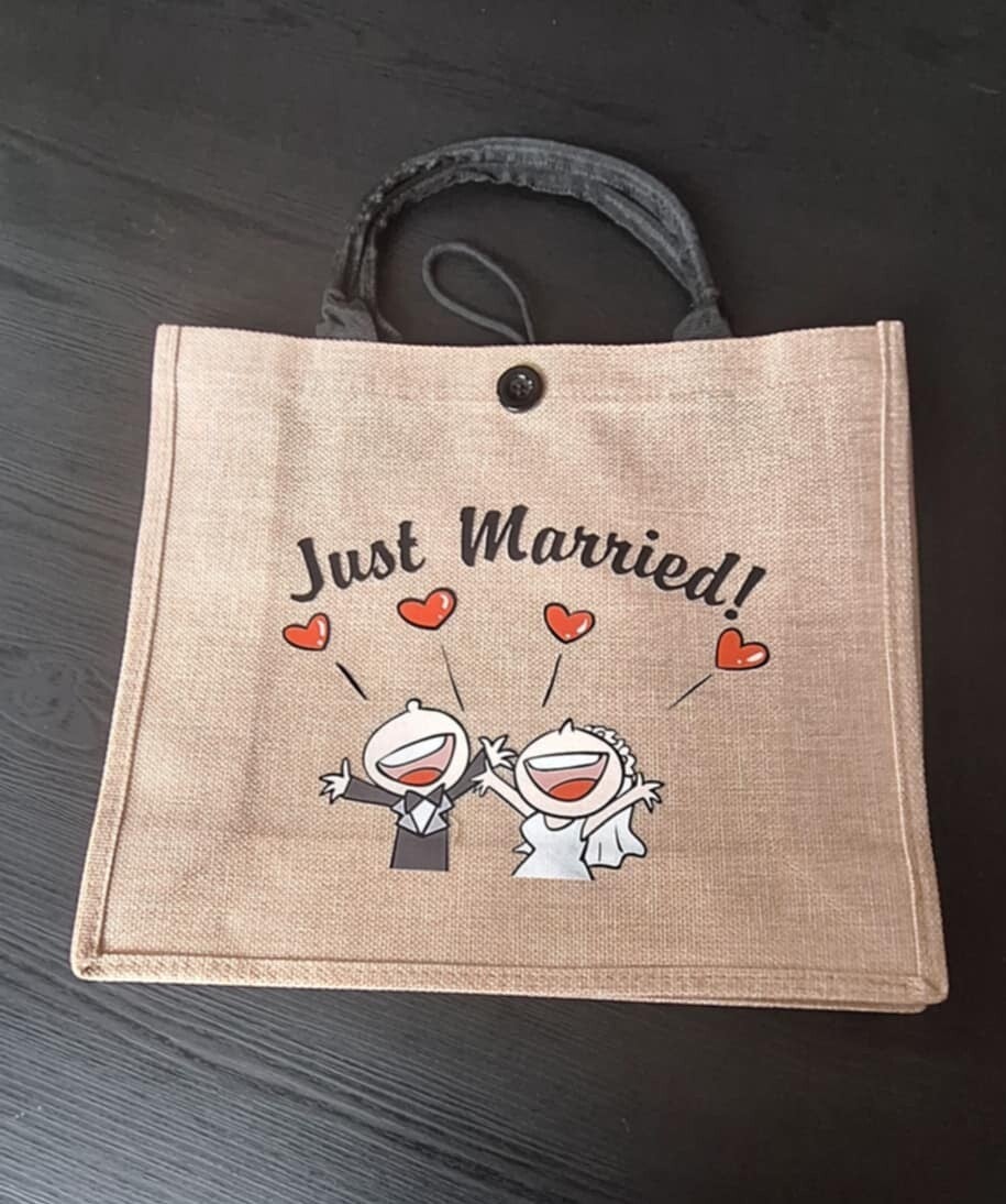 Jute tas voor het bruidspaar