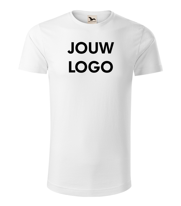 T-shirt incl. groot logo aan de voorkant in 1 kleur of full color