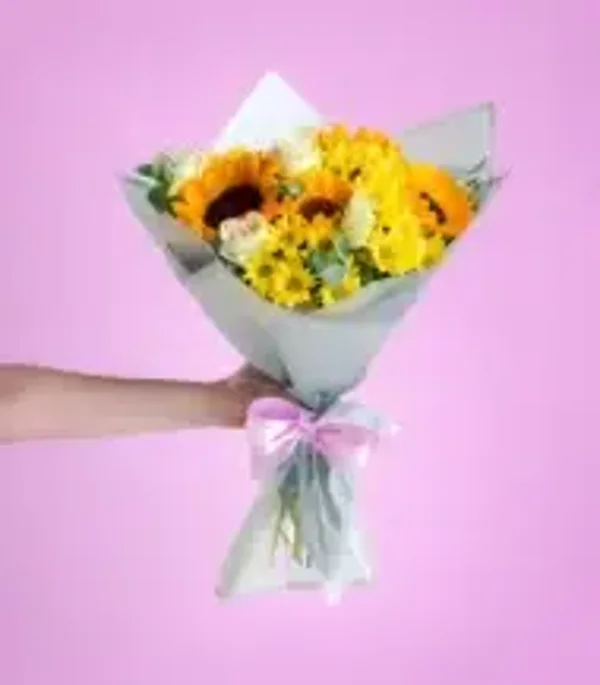 Bouquet of Sunflowers and White Roses - 'Eternal Joy