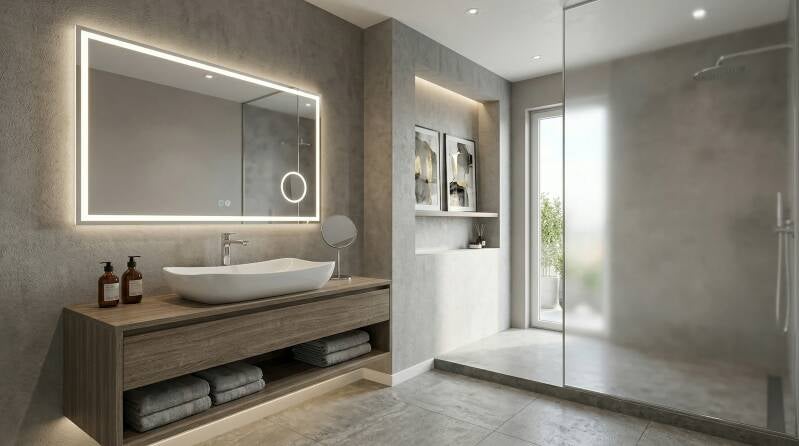 Un bagno moderno elegante e funzionale, progettato per unire comfort, estetica e praticità. Linee pulite, sanitari dal design contemporaneo e finiture raffinate creano un ambiente armonioso e luminoso, ideale per il relax quotidiano.  Elementi come mobili