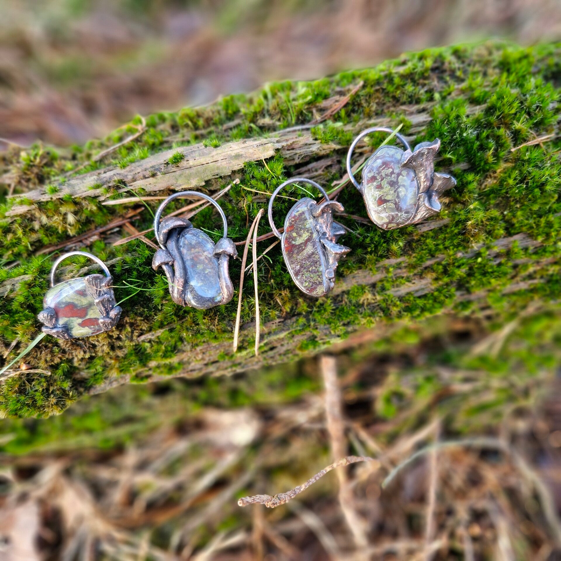 Dragonblood stone with handcarved mushrooms