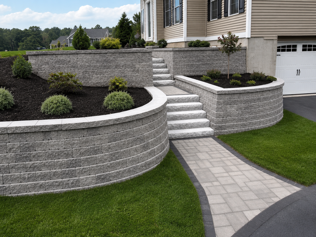 Retaining wall installation project in Westlake Texas by TrueLight Property Services