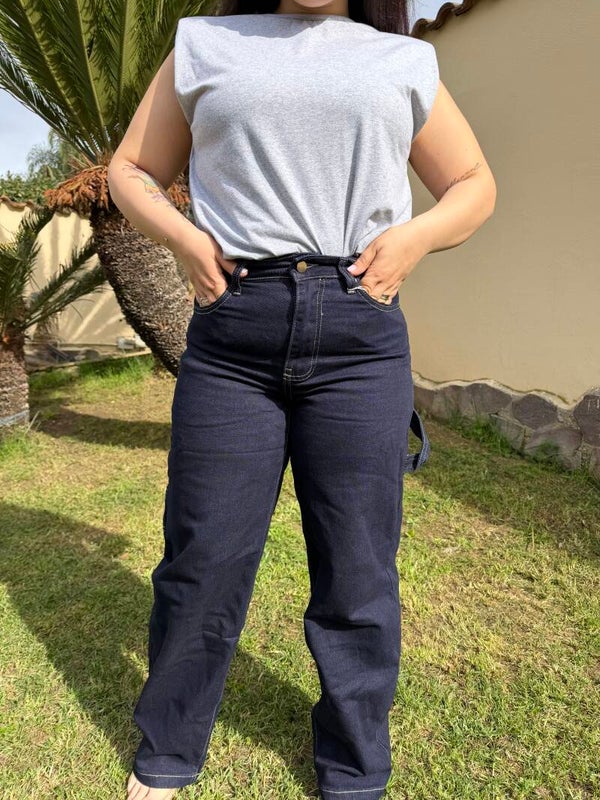 Jeans Blu Scuro a Vita Alta Gamba Dritta