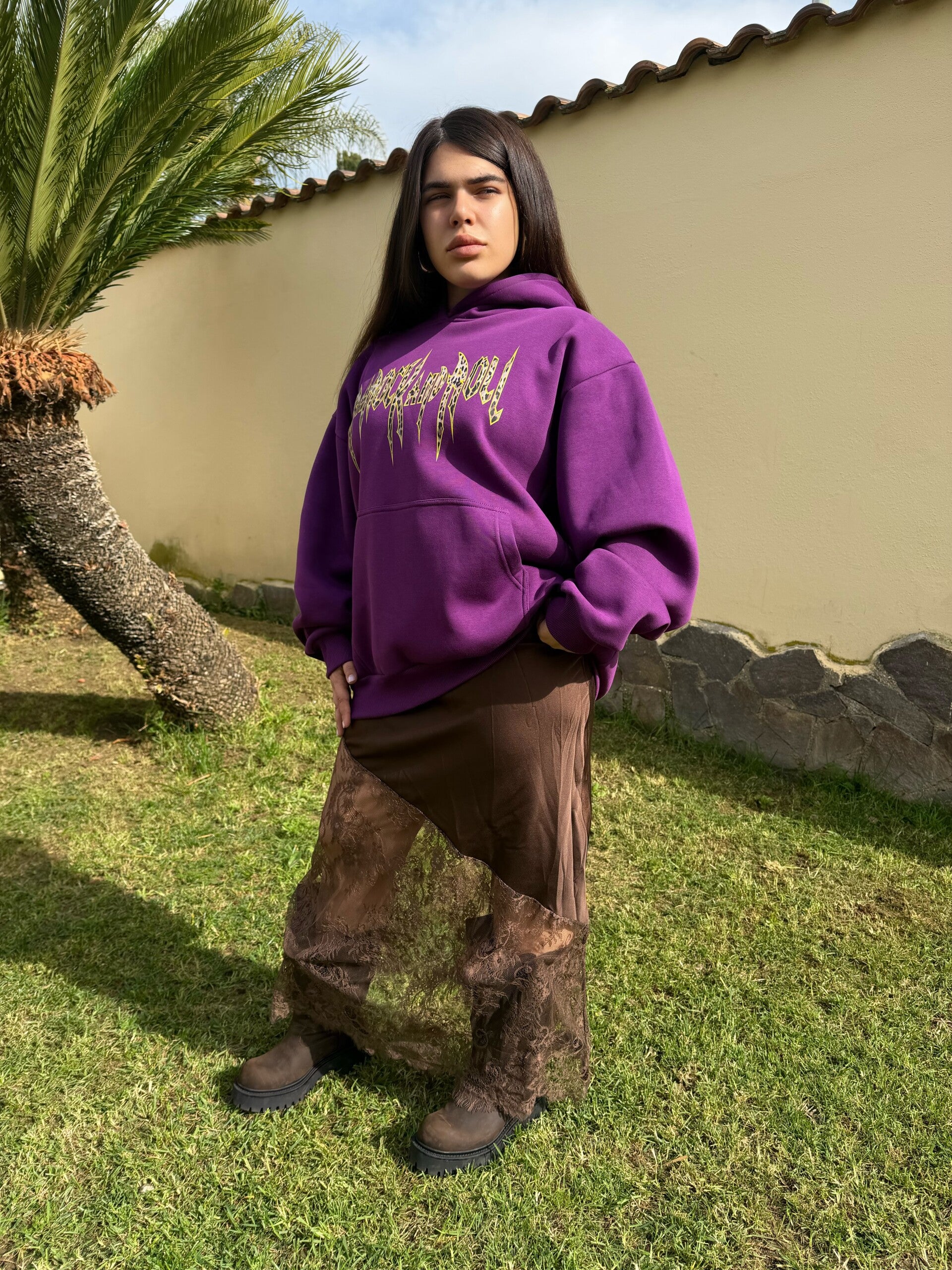 Gonna Lunga in Satin e Pizzo Color Cioccolato