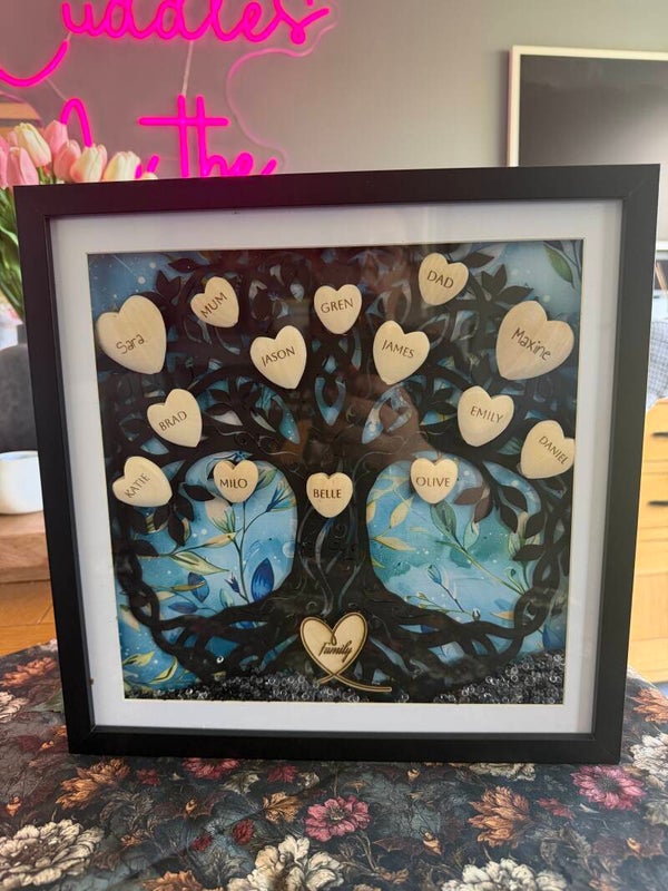 Bespoke Family Tree Frame | Personalised Wooden Heart Wall Art | Family Keepsake