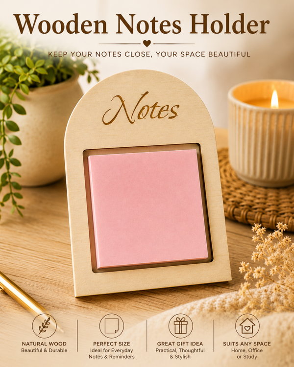 Handmade Wooden Post-it Note Holder – Engraved Desk Organiser & Thoughtful Gift