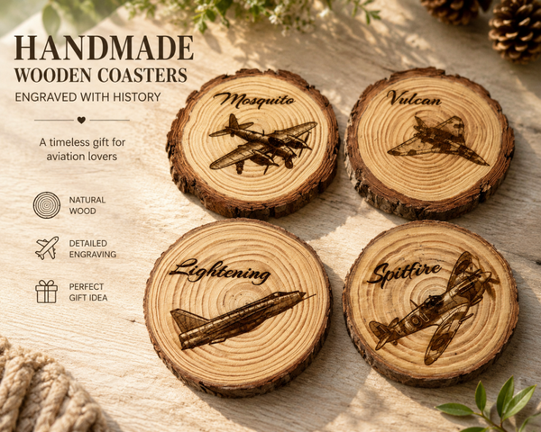 Handmade Engraved Wooden Coasters – Personalised with Iconic Designs & Unique Gift