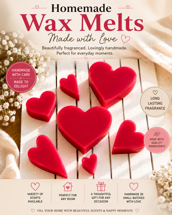 Homemade Heart-Shaped Wax Melts – Beautifully Scented, Hand-Poured & Made with Love