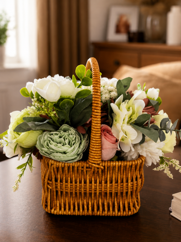 Luxury Artificial Flower Basket Arrangement | Handmade Style Home Décor