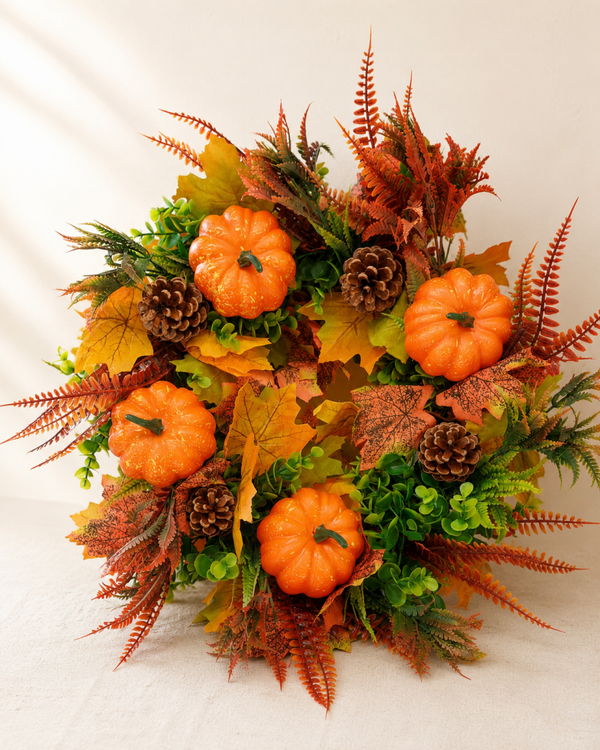 uxury Autumn Pumpkin Wreath – Handmade Fall Door Wreath with Pumpkins, Pinecones & Rustic Foliage | Thanksgiving & Harvest Home Décor