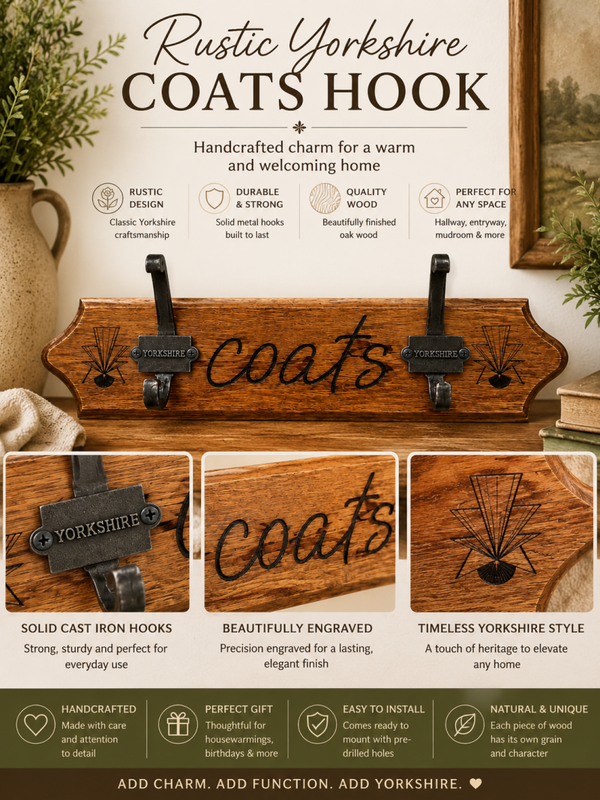 Bespoke Personalised Wooden Coat Hook – Engraved Oak Wall Hook Rack | Rustic Hallway Coat Hanger | Custom Family Gift