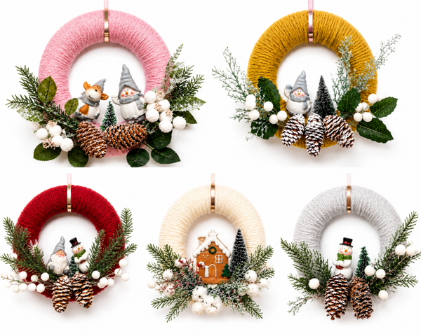 Luxury Handmade Christmas Wreath Set | Yarn Wrapped Festive Door Hangers | Winter Gnome & Snowman Décor | Christmas Gift Ide