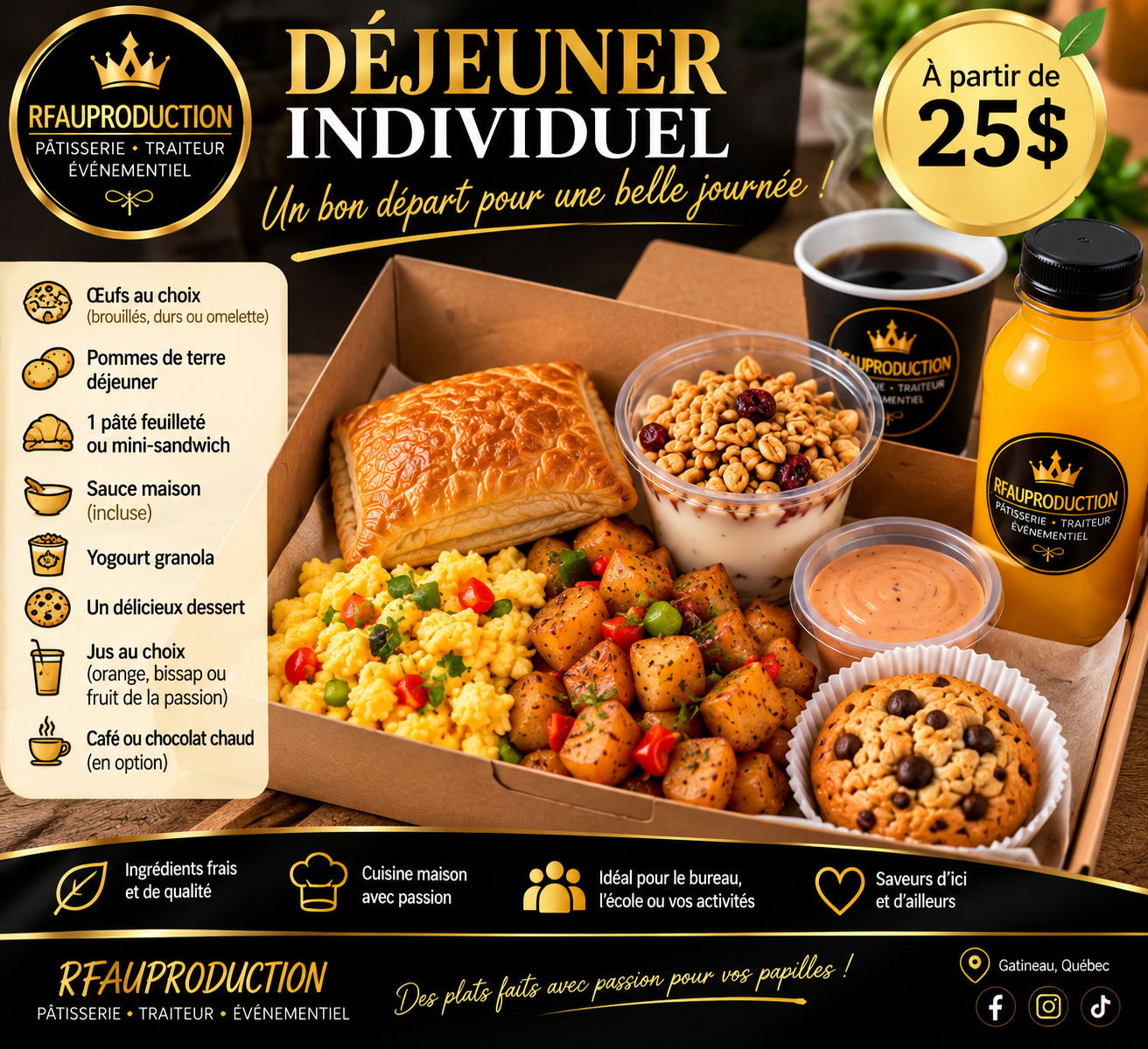 Déjeuner individuel _ 25/personne lot de 3 pour 75$