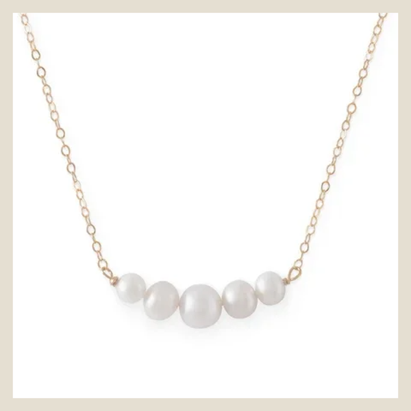 14 Karat Gold Necklace with 5 Cultured Freshwater Pearls