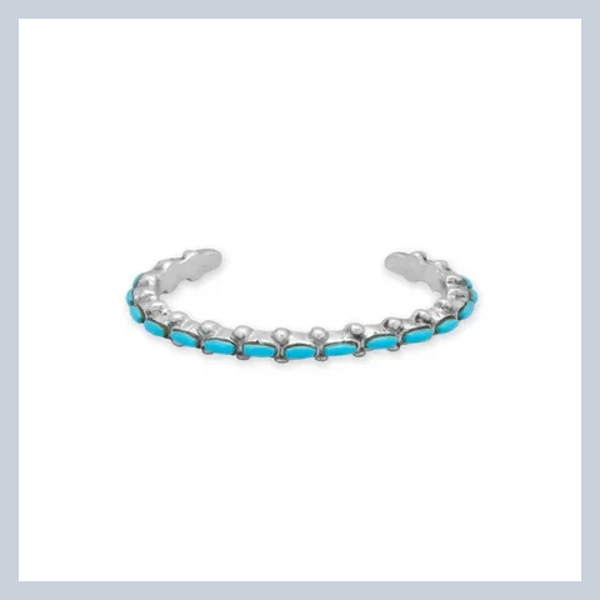 Handmade Junior's Oval Turquoise Cuff Bracelet