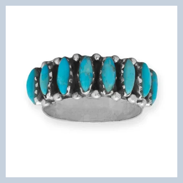 Oxidized Marquise Turquoise Wide Band Ring