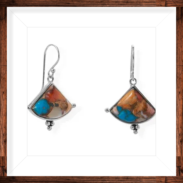 Spiny Oyster and Turquoise Triangle Shaped Earrings