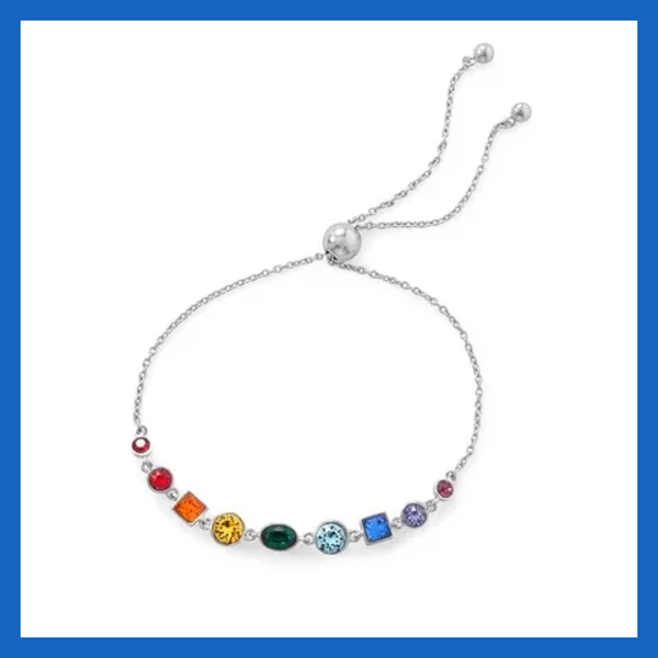 Rhodium Plated Crystal Rainbow Bolo Bracelet