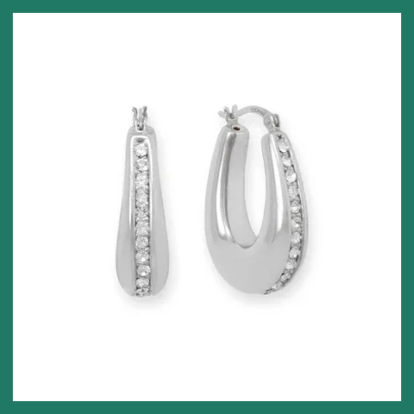 Hollow CZ Oblong Hoop Earrings