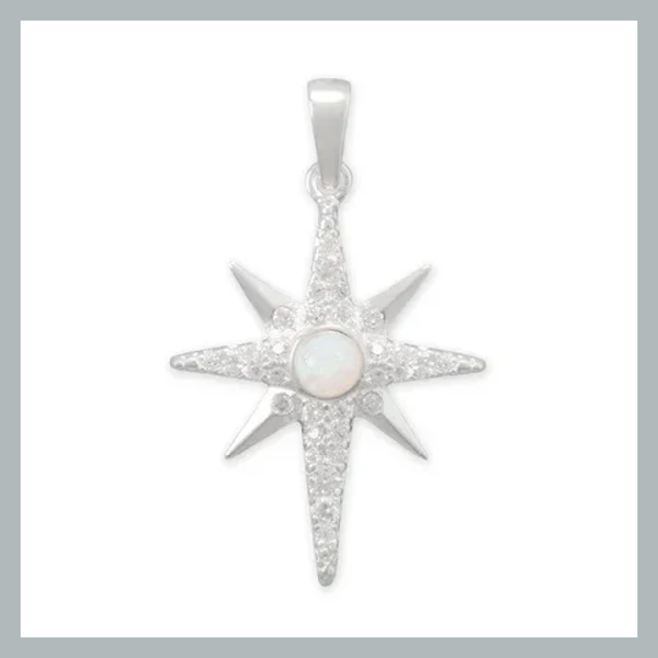 Polished Synthetic Opal and CZ Northern Star Pendant