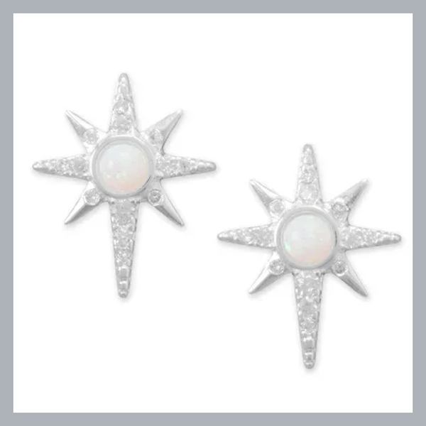 Polished Synthetic Opal and CZ Northern Star Stud Earrings