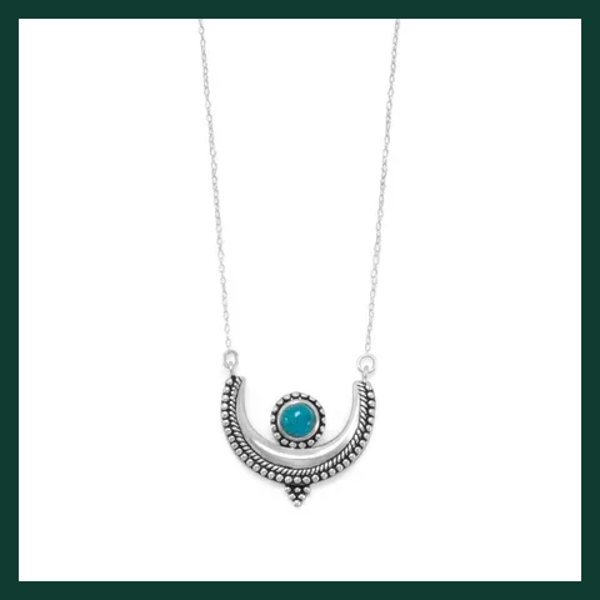 Sterling Silver Oxidized Turquoise Crescent Necklace
