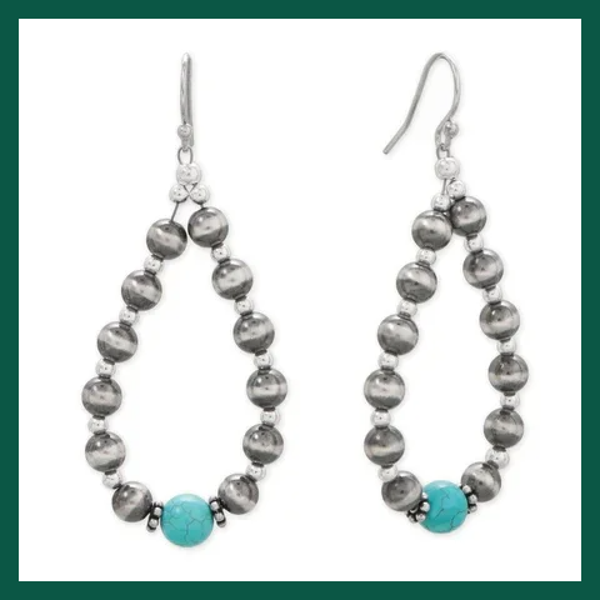 Turquoise and Oxidized Bead Pear Outline Earrings