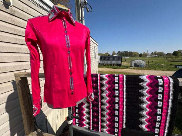 Hot Pink Fully Beaded Stretch Taffeta