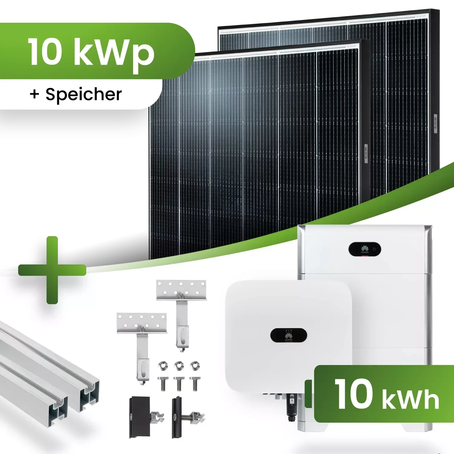 PV Komplettpaket Huawei 10kW mit 10kW Speicher Schrägdachmontage Black Frame Module (415Wp GR) Produktnummer: PVST5120.10.10.SDM